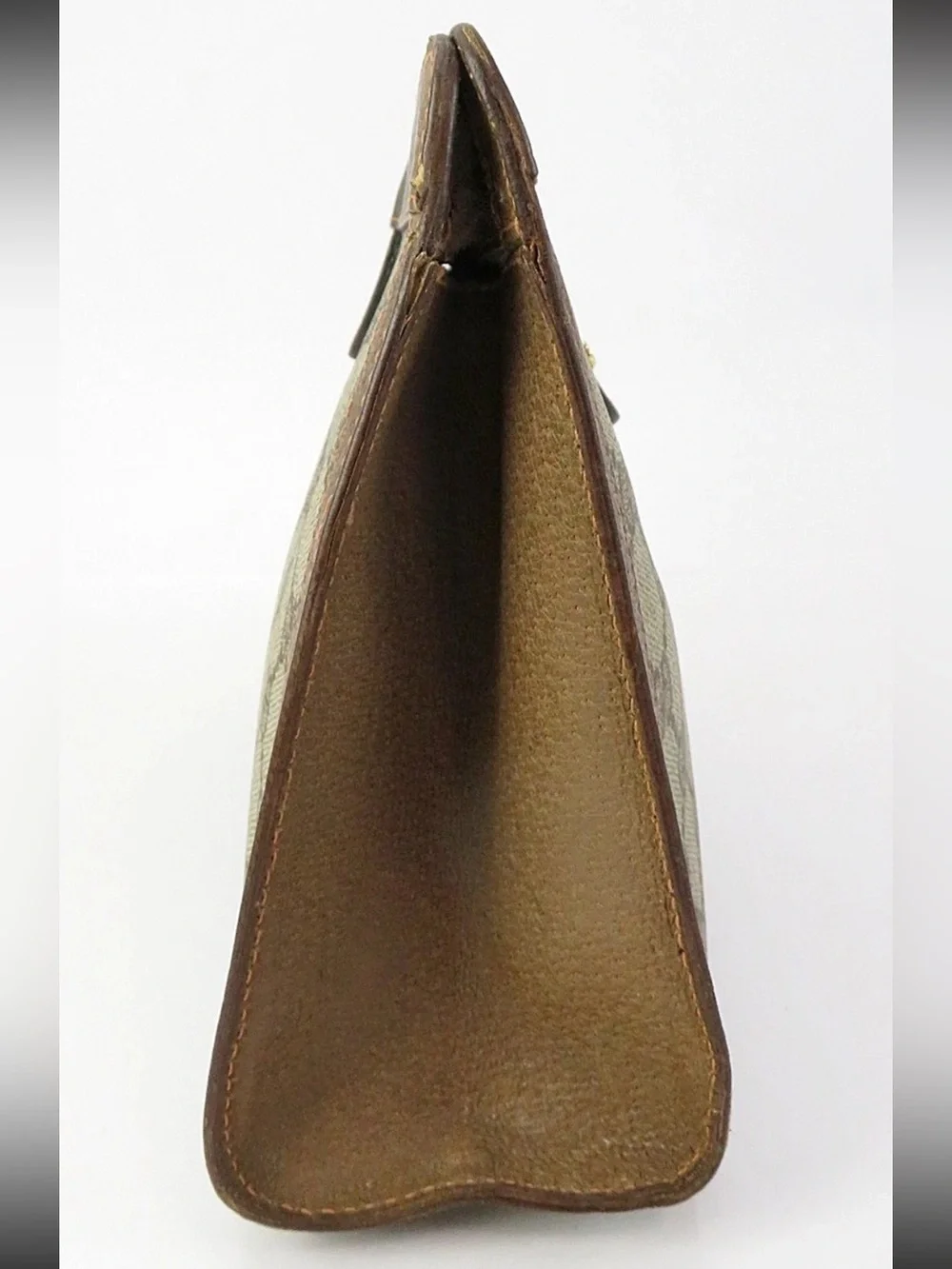 Gucci Beige GG Canvas and Brown Leather Clutch with Green-Red Web